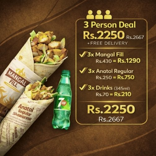 3x Anatol Regular + 3x Mangal Fill Shawarma + 3x Soft Drinks