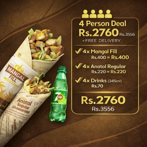 4x Anatol Regular + 4x Mangal Fill Shawarma + 4x Soft Drinks
